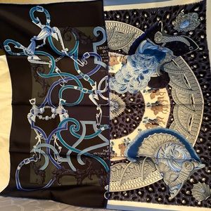 NWT Beautiful Hermes blue silk scarf